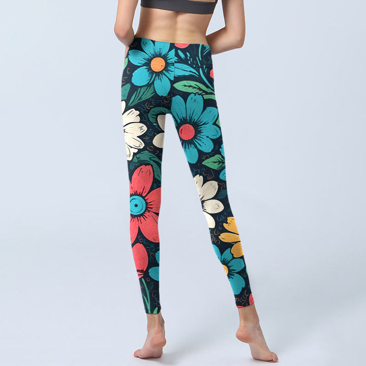 Leggings de yoga para mujer con estampado de flores coloridas y Buddha Stones - image 6