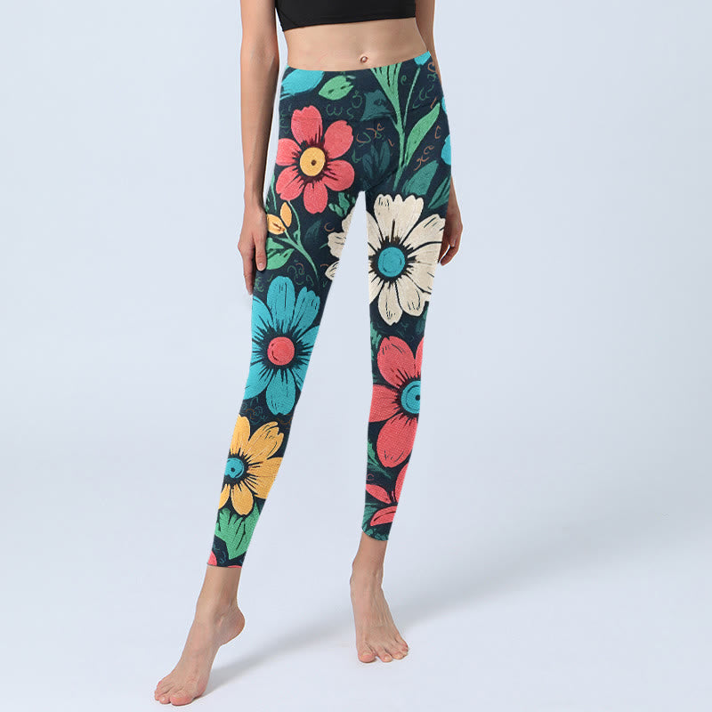 Leggings de yoga para mujer con estampado de flores coloridas y Buddha Stones - image 5