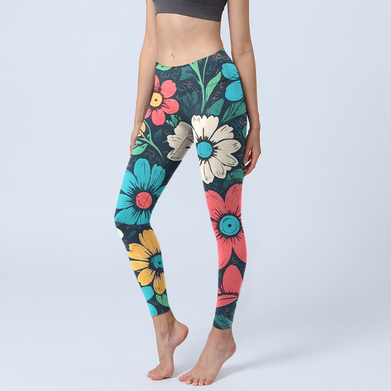 Leggings de yoga para mujer con estampado de flores coloridas y Buddha Stones - Negro - US18，UK/AU22，EU50 (4XL) - image 1