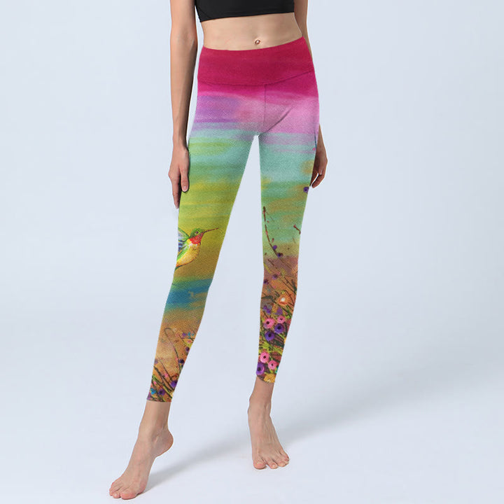 Leggings de yoga para mujer con estampado de flores y pájaros en flor y Buddha Stones - image 6