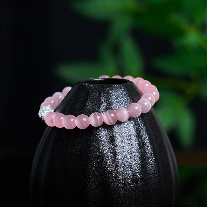 Pulsera Pixiu Positiva de Plata de Ley 990 con Cuentas Naturales de Ojo de Gato y Buddha Stones