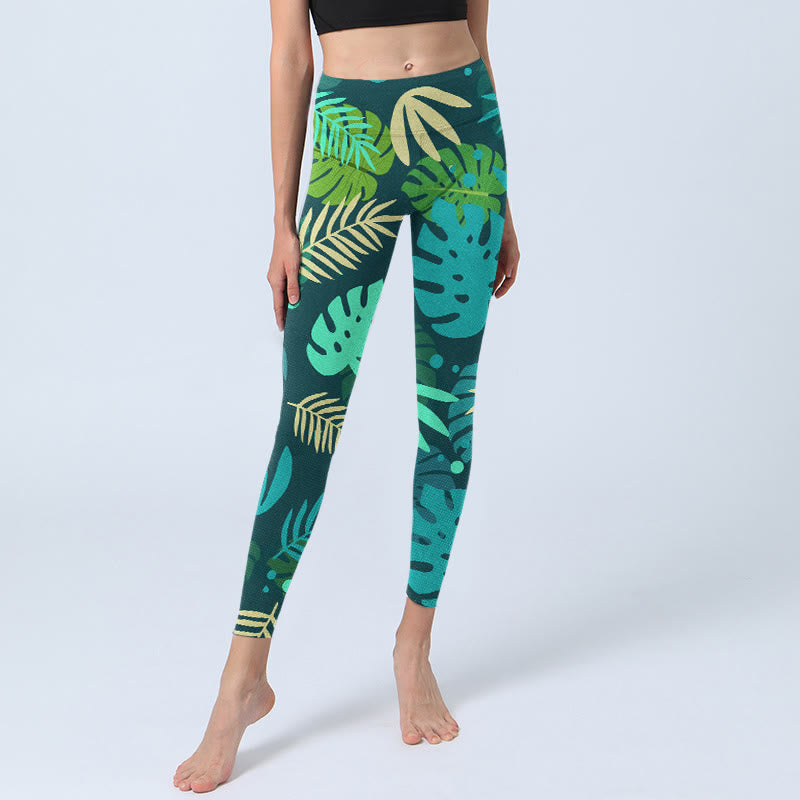 Leggings de yoga para mujer con estampado de hojas y Buddha Stones - image 5