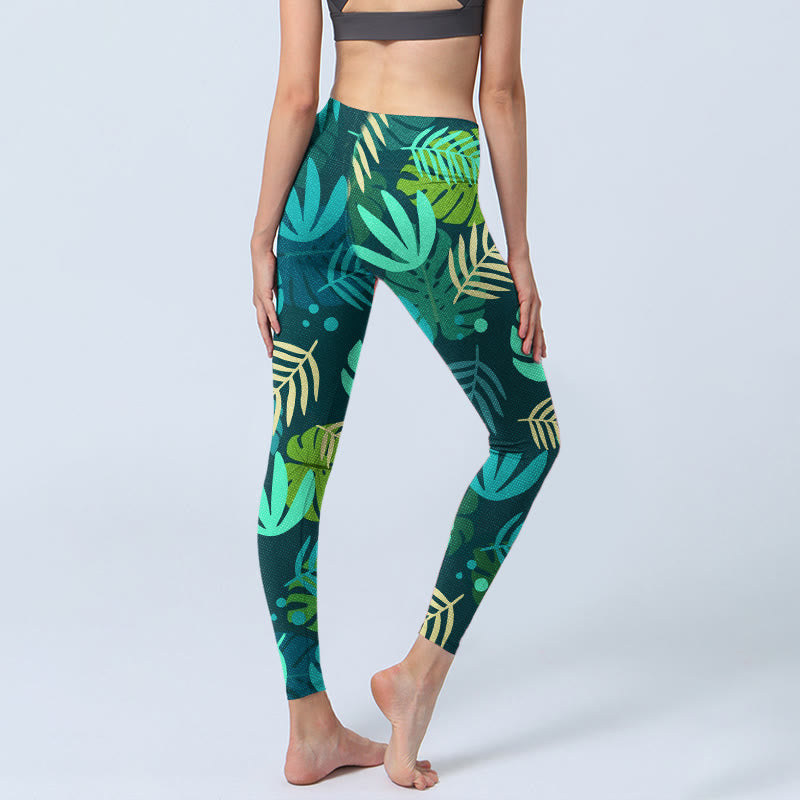 Leggings de yoga para mujer con estampado de hojas y Buddha Stones - image 3