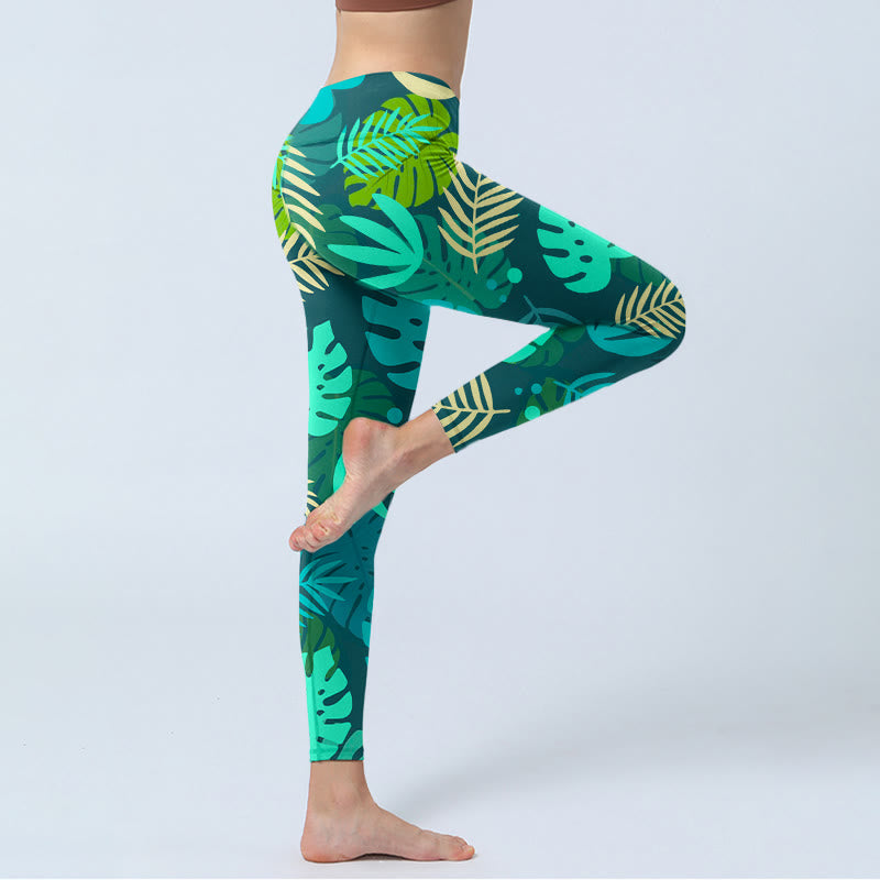 Leggings de yoga para mujer con estampado de hojas y Buddha Stones - image 4