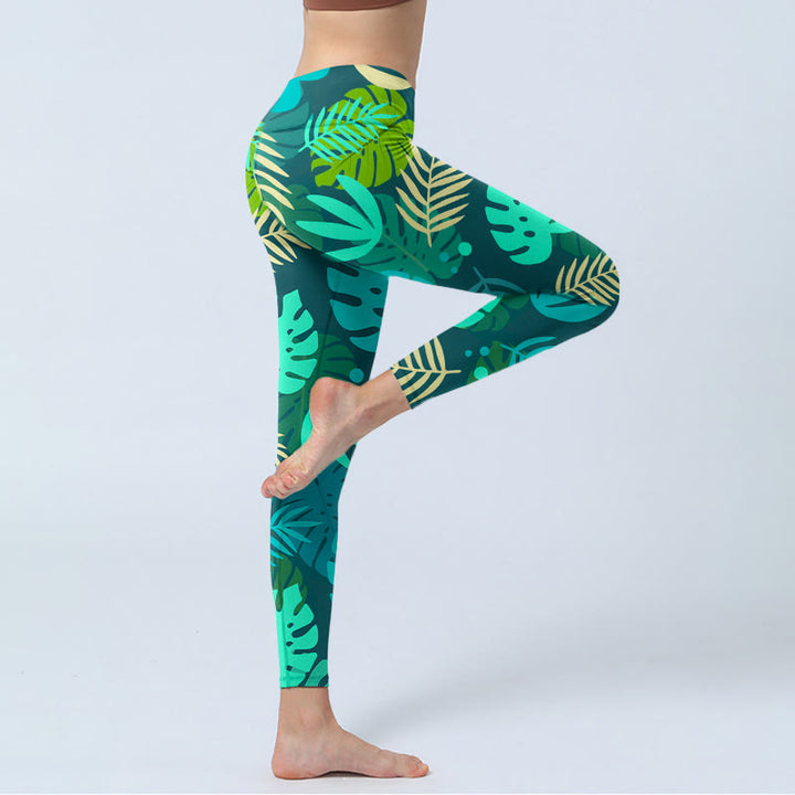 Leggings de yoga para mujer con estampado de hojas y Buddha Stones - image 4