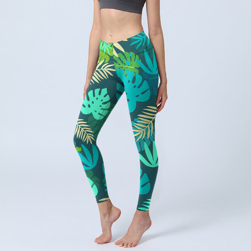 Leggings de yoga para mujer con estampado de hojas y Buddha Stones - Verde oscuro - US18，UK/AU22，EU50 (4XL) - image 1