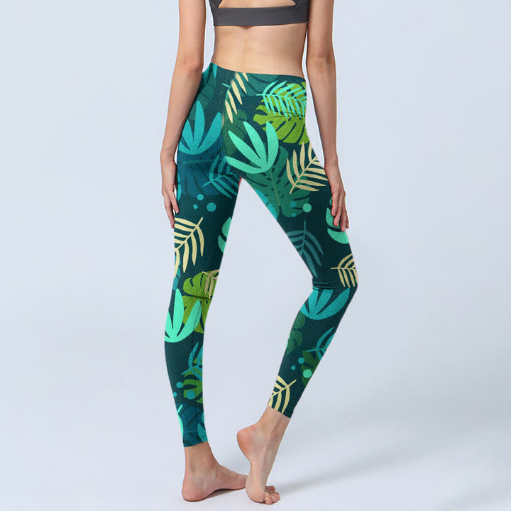 Leggings de yoga para mujer con estampado de hojas y Buddha Stones - image 4