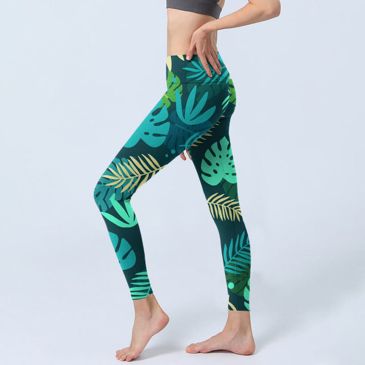 Leggings de yoga para mujer con estampado de hojas y Buddha Stones - image 3