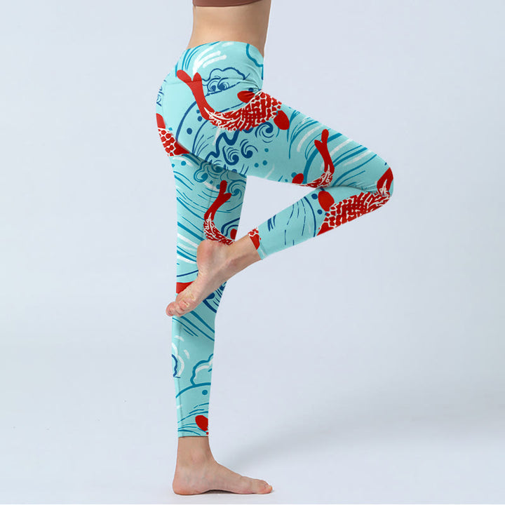 Leggings de yoga para mujer con estampado de ondas de peces koi y Buddha Stones - image 4