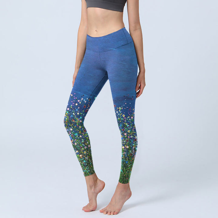 Leggings de yoga para mujer con estampado de flores, hierba y piedras de Buddha Stones - Azul real - US18，UK/AU22，EU50 (4XL) - image 0