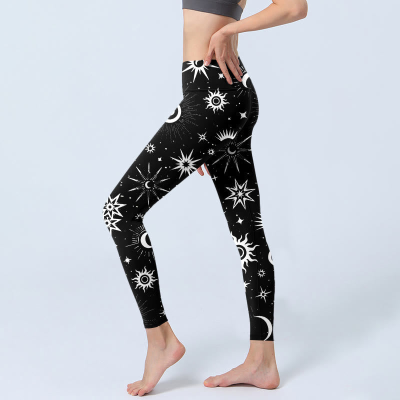 Leggings de yoga para mujer con estampado de Buddha Stones, sol, luna y estrellas - image 3