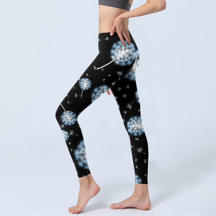 Leggings de yoga para mujer con estampado de diente de león blanco y Buddha Stones - image 2