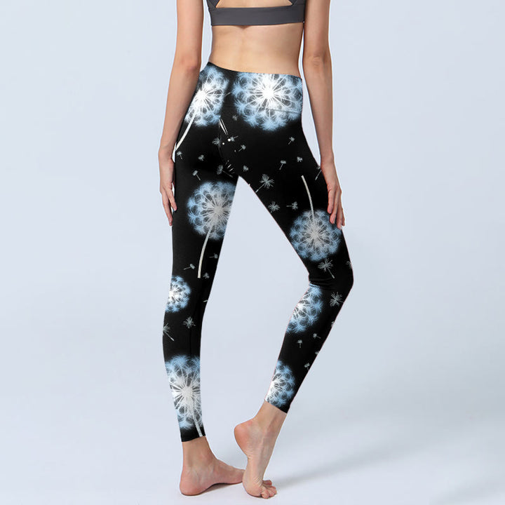 Leggings de yoga para mujer con estampado de diente de león blanco y Buddha Stones - image 3