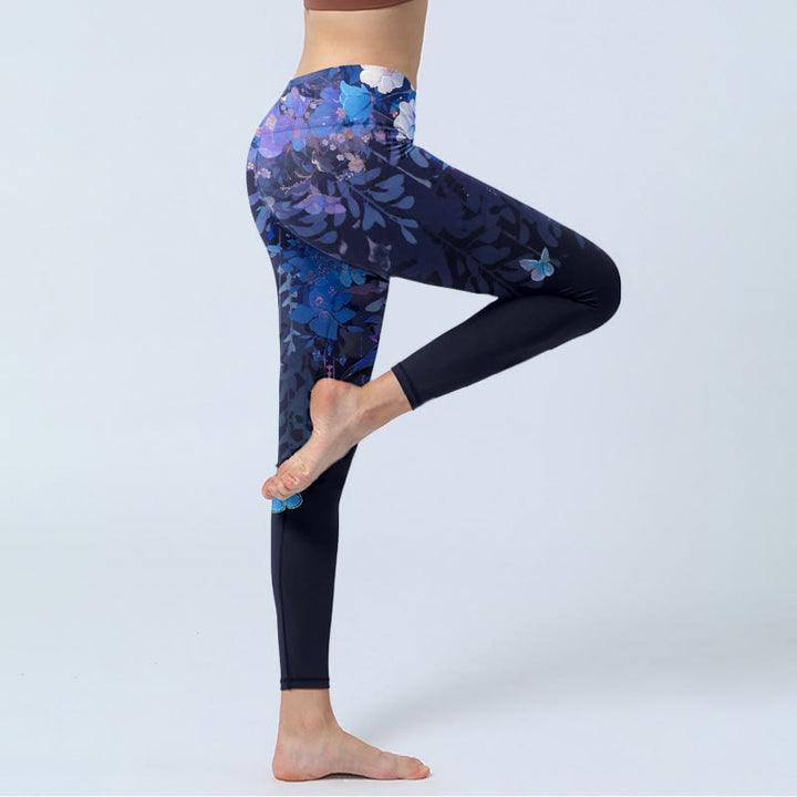Leggings de yoga para mujer con estampado de mariposas y flores moradas y Buddha Stones - image 5