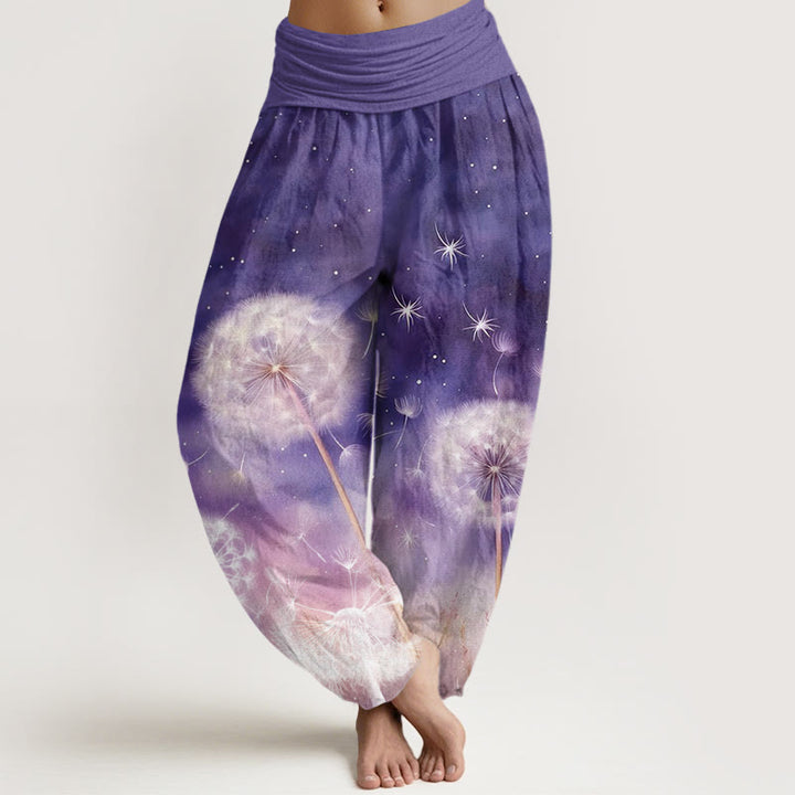 Pantalones bombachos de mujer con cintura elástica, estampado informal de Buddha Stones, de algodón. - Violeta oscuro - US22，UK/AU26，EU54 (6XL) - image 0