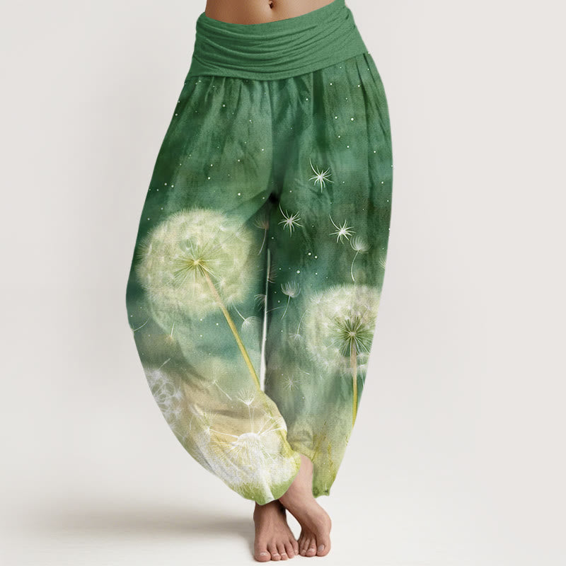 Pantalones bombachos de mujer con cintura elástica, estampado informal de Buddha Stones, de algodón. - Verde bosque - US22，UK/AU26，EU54 (6XL) - image 7