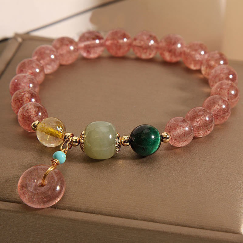 Pulsera positiva de jade con hebilla de paz y cuarzo fresa natural con Buddha Stones