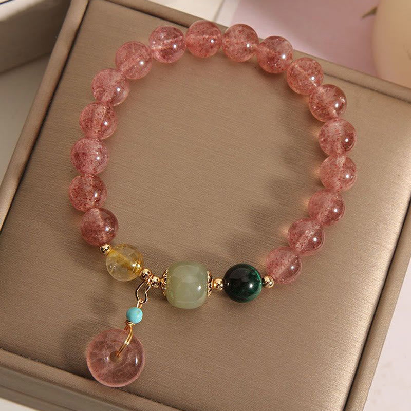Pulsera positiva de jade con hebilla de paz y cuarzo fresa natural con Buddha Stones