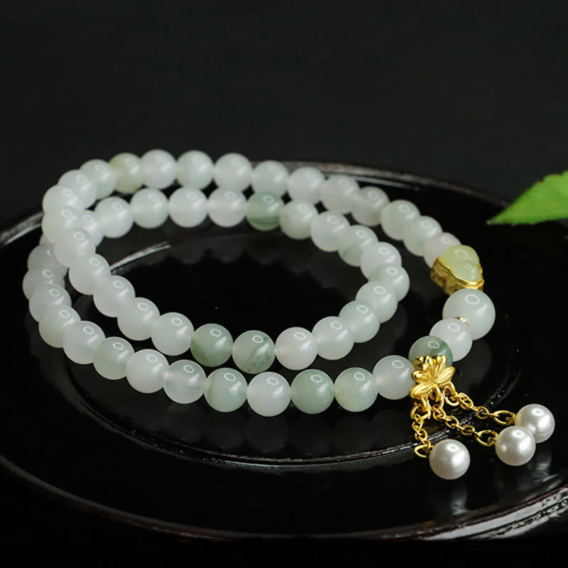 Pulsera de prosperidad de doble círculo con calabaza de loto y jade Tianshan natural de Buddha Stones
