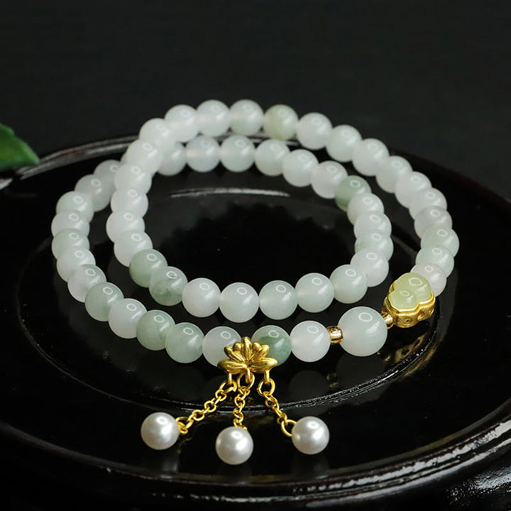 Pulsera de prosperidad de doble círculo con calabaza de loto y jade Tianshan natural de Buddha Stones