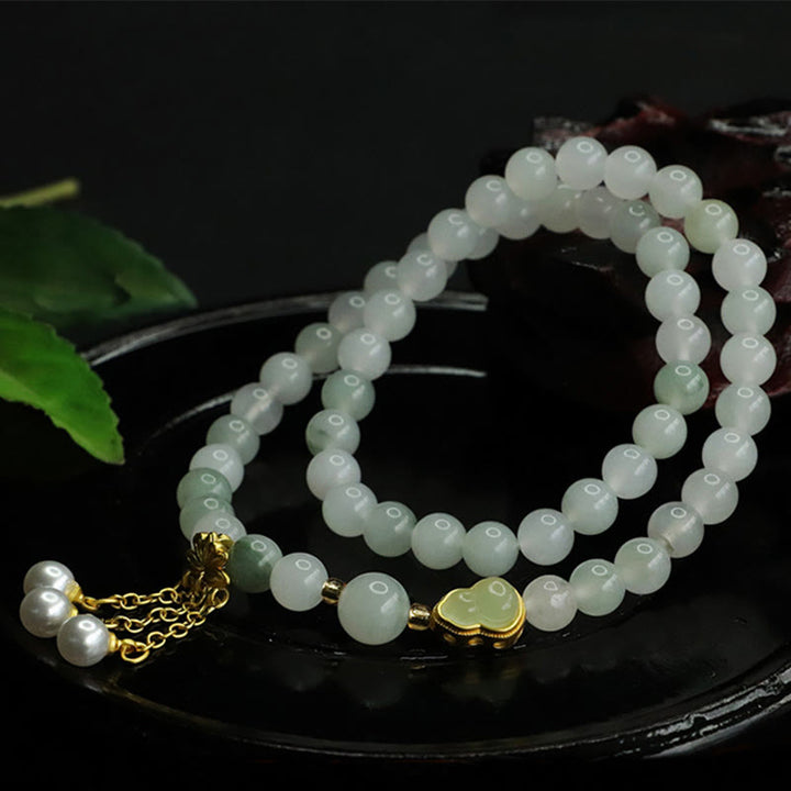 Pulsera de prosperidad de doble círculo con calabaza de loto y jade Tianshan natural de Buddha Stones