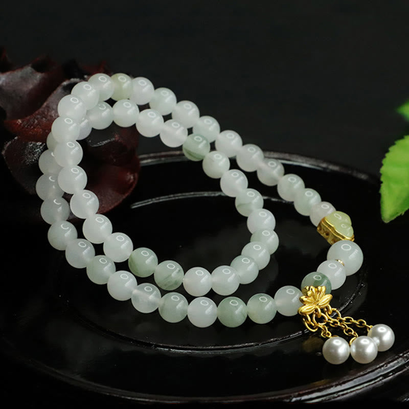 Pulsera de prosperidad de doble círculo con calabaza de loto y jade Tianshan natural de Buddha Stones
