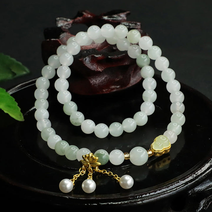 Pulsera de prosperidad de doble círculo con calabaza de loto y jade Tianshan natural de Buddha Stones