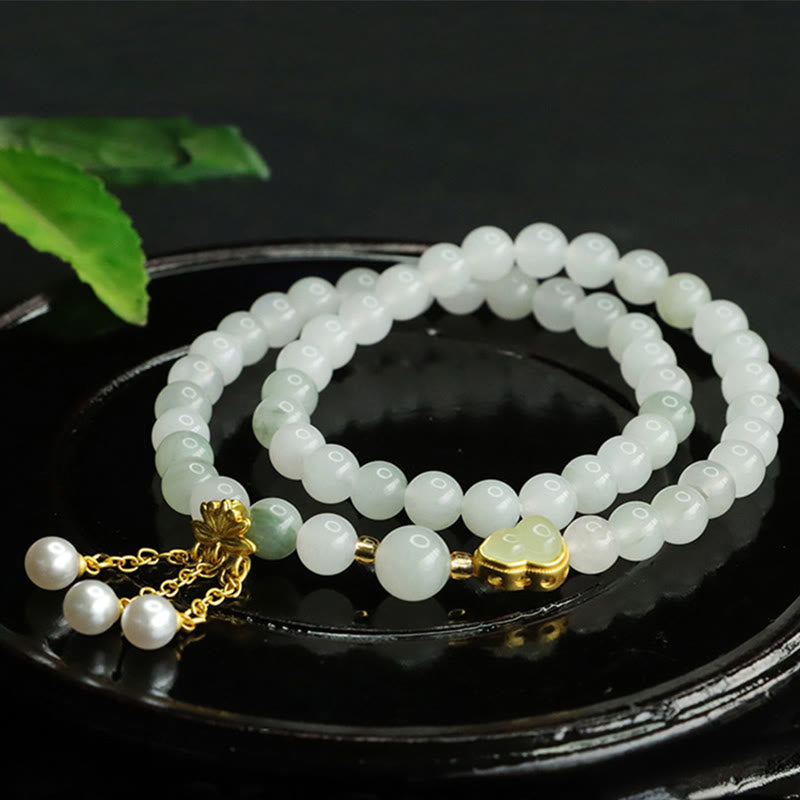 Pulsera de prosperidad de doble círculo con calabaza de loto y jade Tianshan natural de Buddha Stones