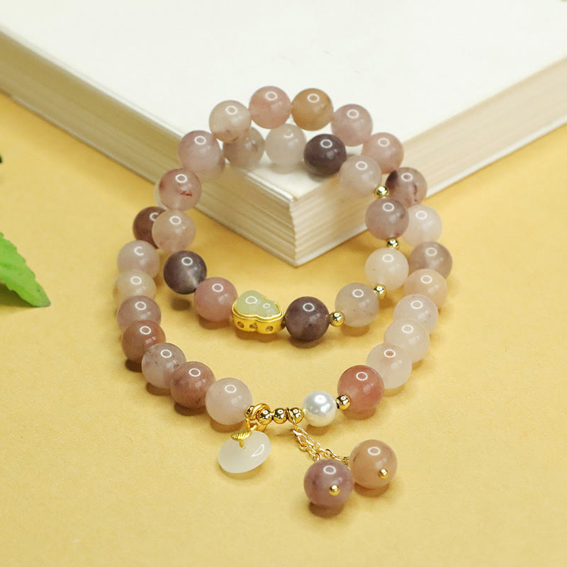 Pulsera de la suerte con doble capa de calabaza, jade de seda dorada natural y Buddha Stones