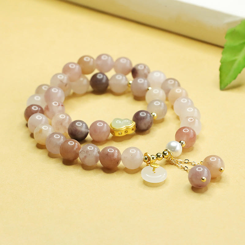 Pulsera de la suerte con doble capa de calabaza, jade de seda dorada natural y Buddha Stones