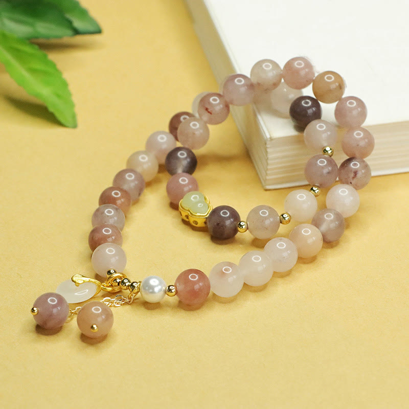 Pulsera de la suerte con doble capa de calabaza, jade de seda dorada natural y Buddha Stones