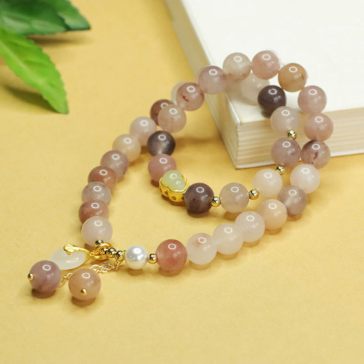 Pulsera de la suerte con doble capa de calabaza, jade de seda dorada natural y Buddha Stones