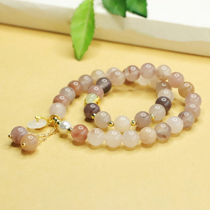 Pulsera de la suerte con doble capa de calabaza, jade de seda dorada natural y Buddha Stones