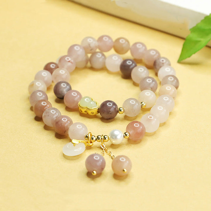 Pulsera de la suerte con doble capa de calabaza, jade de seda dorada natural y Buddha Stones