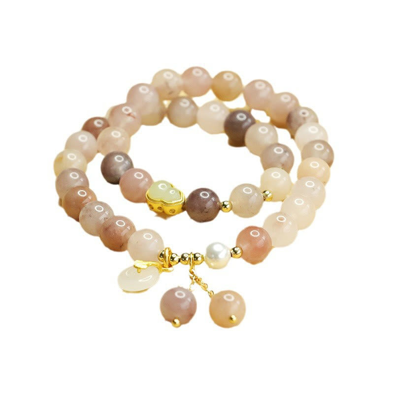 Pulsera de la suerte con doble capa de calabaza, jade de seda dorada natural y Buddha Stones