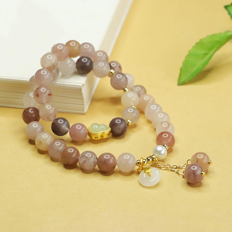 Pulsera de la suerte con doble capa de calabaza, jade de seda dorada natural y Buddha Stones