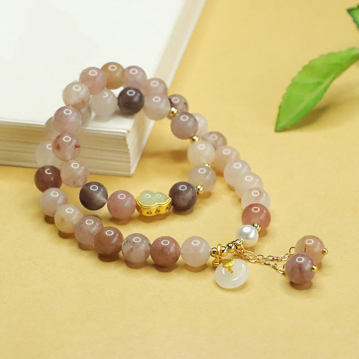 Pulsera de la suerte con doble capa de calabaza, jade de seda dorada natural y Buddha Stones