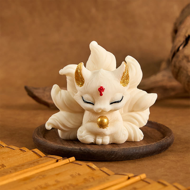Buddha Stones, pequeño zorro de nueve colas, tallado en marfil, fruta, soporte para decoración del hogar - Zorro blanco de fruta de marfil 7,5 x 5,5 cm - image 8