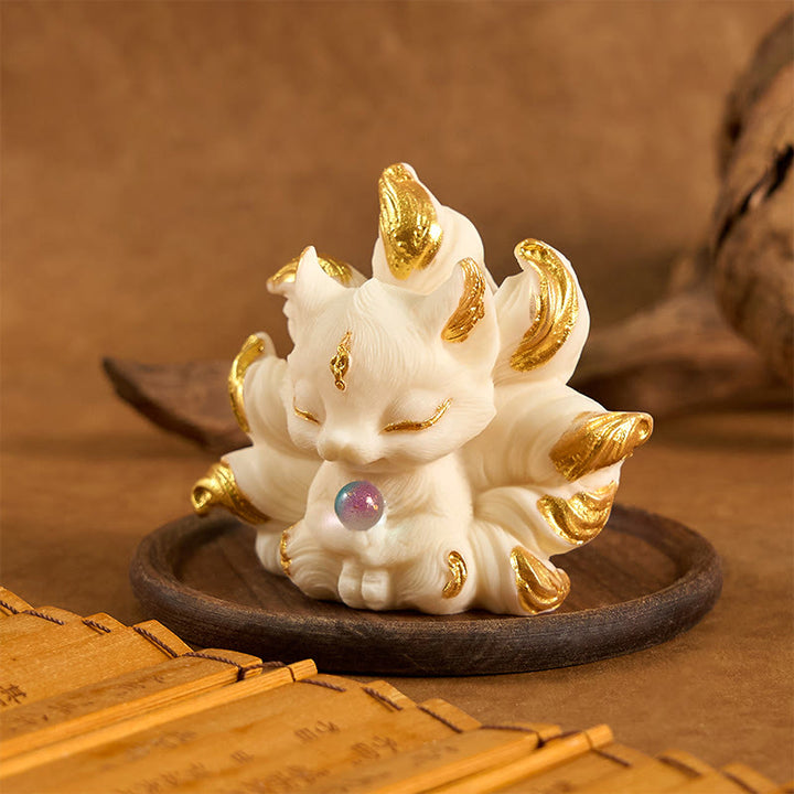 Buddha Stones, pequeño zorro de nueve colas, tallado en marfil, fruta, soporte para decoración del hogar - image 3