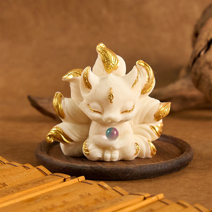 Buddha Stones, pequeño zorro de nueve colas, tallado en marfil, fruta, soporte para decoración del hogar - Zorro Dorado Fruto Marfil 7,5*5,5cm - image 0