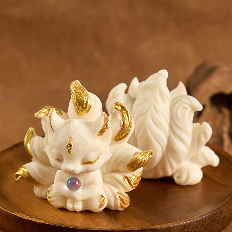 Buddha Stones, pequeño zorro de nueve colas, tallado en marfil, fruta, soporte para decoración del hogar - image 4