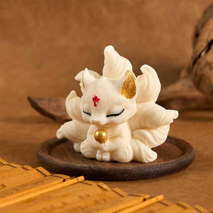 Buddha Stones, pequeño zorro de nueve colas, tallado en marfil, fruta, soporte para decoración del hogar - image 10