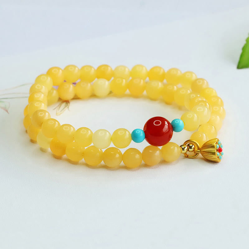 Pulsera de la fortuna con cuentas de ágata roja y topacio de Buddha Stones