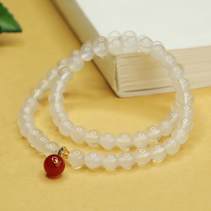 Pulsera de doble capa con cuentas de ágata roja y calcedonia natural de Buddha Stones para armonía positiva