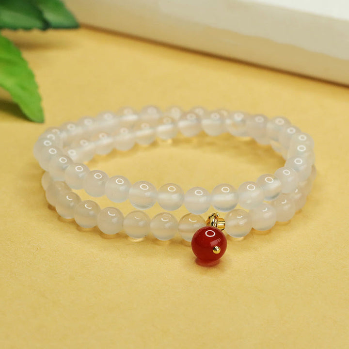 Pulsera de doble capa con cuentas de ágata roja y calcedonia natural de Buddha Stones para armonía positiva