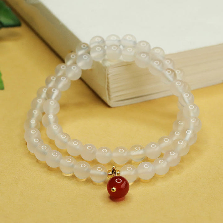 Pulsera de doble capa con cuentas de ágata roja y calcedonia natural de Buddha Stones para armonía positiva