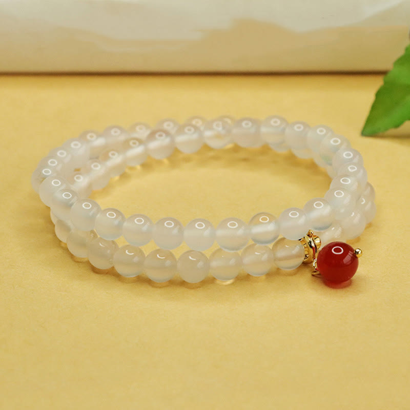 Pulsera de doble capa con cuentas de ágata roja y calcedonia natural de Buddha Stones para armonía positiva