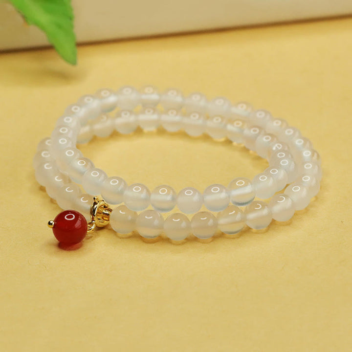 Pulsera de doble capa con cuentas de ágata roja y calcedonia natural de Buddha Stones para armonía positiva