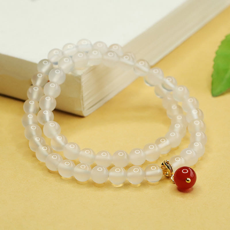 Pulsera de doble capa con cuentas de ágata roja y calcedonia natural de Buddha Stones para armonía positiva