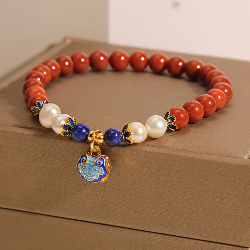 Pulsera con dije de candado de paz y ágata roja natural del sur de Buddha Stones